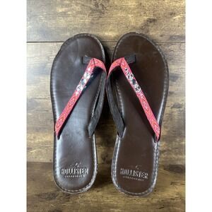 Hollister California Brown Faux Leather Flip Flops Sandals Size Medium / Large